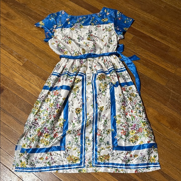 ModCloth Women's Sunlit Reverie Blue Short Sleeve Floral Dress Size Large - Picture 4 of 7